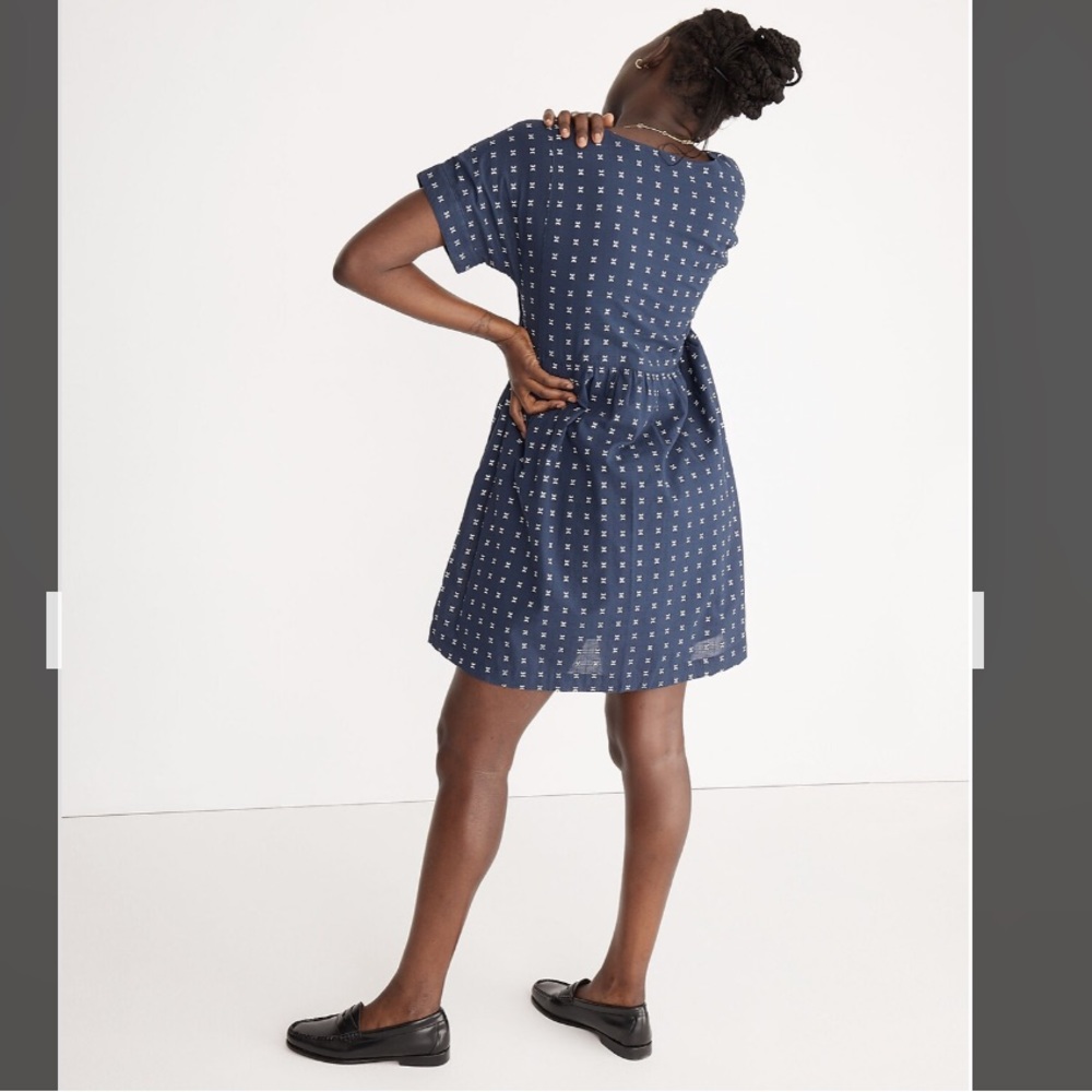 Madewell V-Neck Dolman-Sleeve Mini Dress in Textured Dot M - Picture 2 of 14